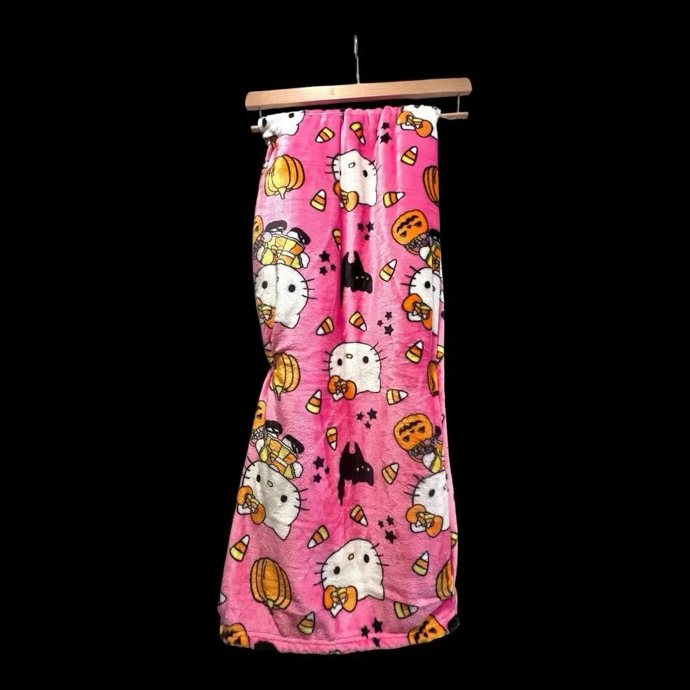 Hello Kitty Pastel Halloween Candy Corn Romp Cloud Throw Pink 60x70” Sanrio